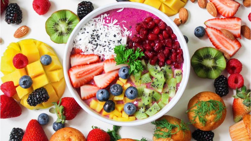 healthy diet veg fresh fruits Biohack routine Full of energy